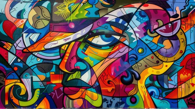 Fototapeta Colorful street art and graffiti urban energy of 5 de Mayo celebrations background