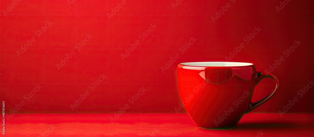 Fototapete Red cup of coffee on a matching red background with space for insertion of additional images or text