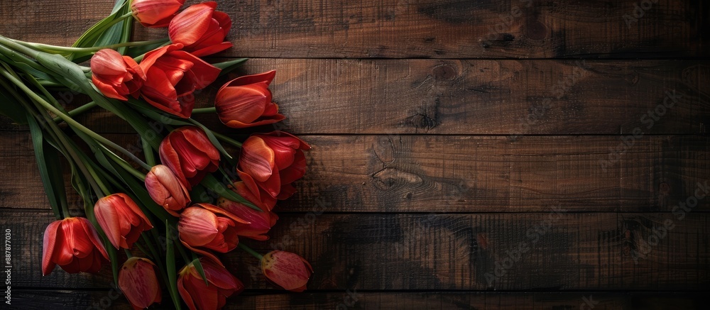 Aufkleber tulip bouquet displayed on a wooden backdrop with a copy space image