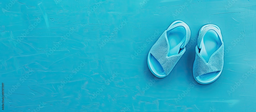Poster A pair of pool shoes arranged on a blue surface with a copy space image