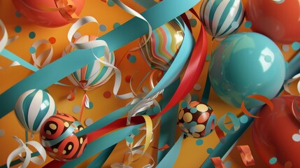 Joyful backdrop with whimsical balloons ribbons and playful patterns