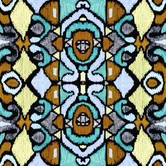 Ethnic abstract art ikat. Seamless ornamental print. Geometric ethnic pattern seamless color oriental. Design for background, curtains, carpets, wallpaper, clothes, packaging, batik.