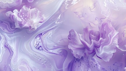 Fototapeta premium Liquid-like shapes in purple and white with glowing flowers