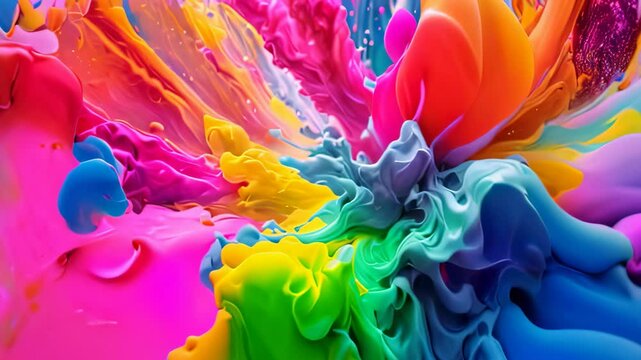 Video animation of vibrant explosion of colors, featuring an array of vivid and bright hues that blend into each other