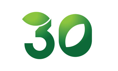 30 Leaf Logo Number Green Simple Nature