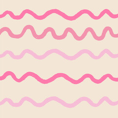 Naive squiggle pattern with bright green, yellow, pink and blue wavy lines on a light background. Creative abstract squiggle style drawing background