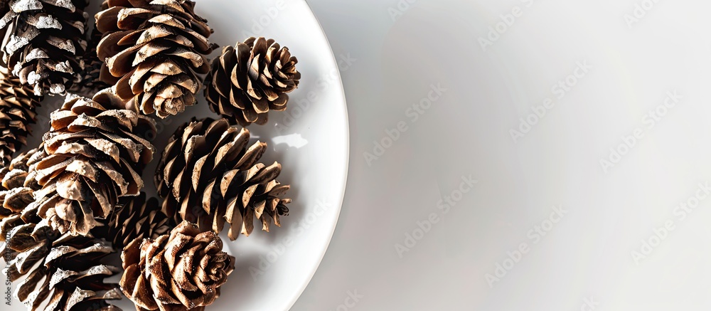 Poster white background plate featuring pine cones creates an ideal copy space image
