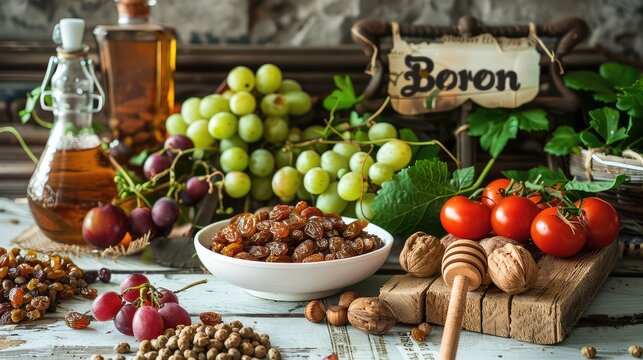 Products contain Boron on the table. Selective focus.