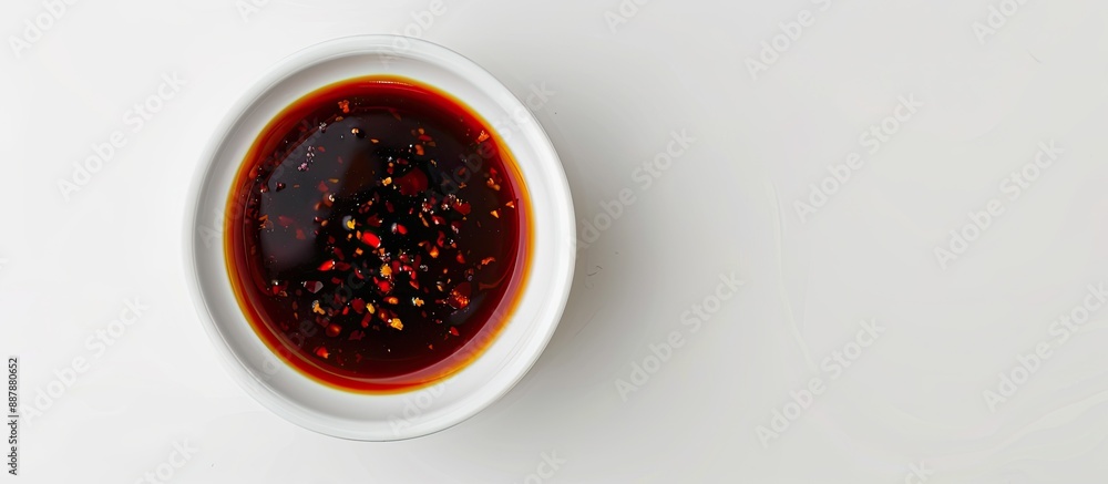 Fototapete top down view of sukiyaki sauce in a white cup with a clear background for additional visual element