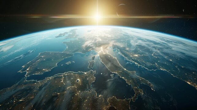 Earth from Space with Sunrise