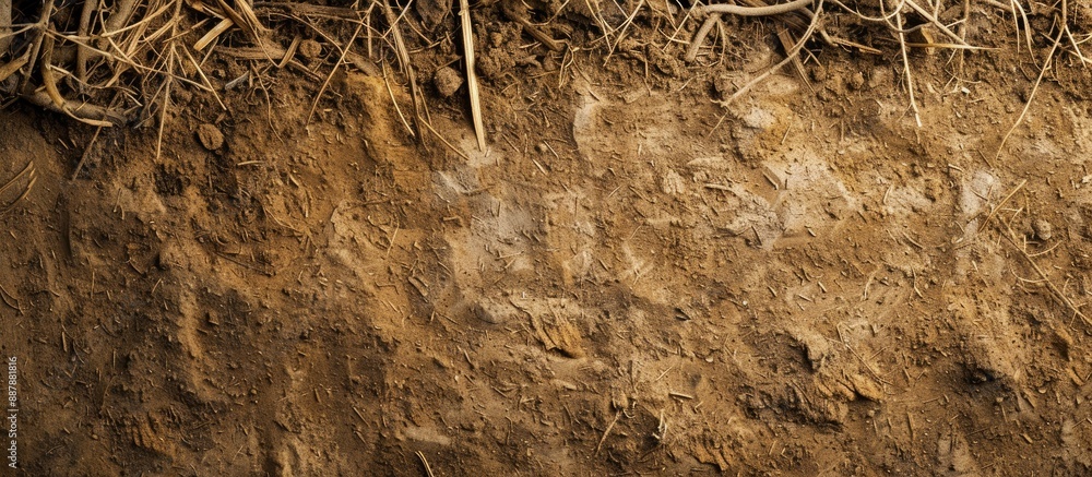 Aufkleber Copy space image of sawdust on a natural brown ground with roots perfect for adding text