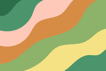 Cute abstract retro background with natural waves, aesthetic pink, yellow, green multicolor geometric fluid lines pattern. Gradient nature landscape banner.