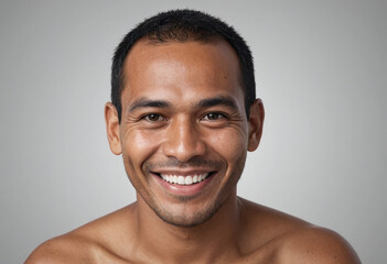 Obraz premium Portrait view of a regular happy smiling Kiribati man, ultra realistic, candid, social media, avatar image, plain solid background