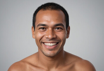 Obraz premium Portrait view of a regular happy smiling Kiribati man, ultra realistic, candid, social media, avatar image, plain solid background