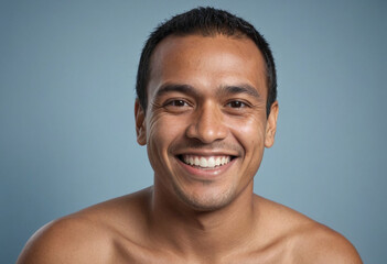 Obraz premium Portrait view of a regular happy smiling Federated States of Micronesia man, ultra realistic, candid, social media, avatar image, plain solid background