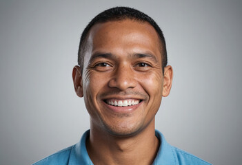 Fototapeta premium Portrait view of a regular happy smiling Marshall Islands man, ultra realistic, candid, social media, avatar image, plain solid background