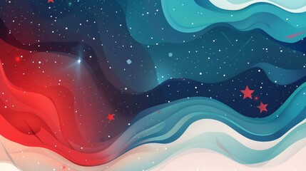 Deep navy and turquoise with red and white waves glowing stars Memorial Day design