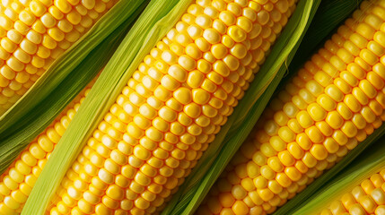 Close-up image of fresh yellow corn on the cob with green husks.