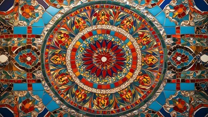 Intricate Floral Mandala Stained Glass Artwork Abstract Background