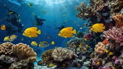 Fototapeta premium Illustration of the underwater world with exotic fish and corals