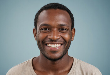 Obraz premium Portrait view of a regular happy smiling Vanuatu man, ultra realistic, candid, social media, avatar image, plain solid background