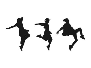 Dancing people silhouettes vector. Set of silhouettes of dancers breakdance dancer. vector illustration. The set of Dance silhouette. Hip hop dancer vector illustration on white background.