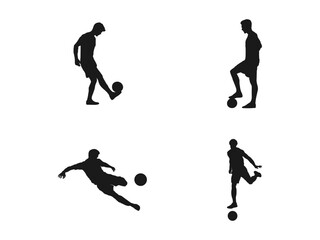 soccer players with the ball different postures. Soccer ball football player silhouette illustration vector. D A set of vector set of football, soccer player on white background. player shooting.