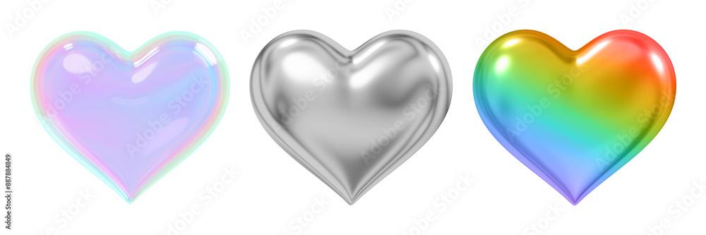 Poster 3d of colorful heart png element set on transparent background