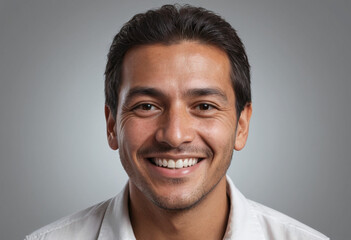 Obraz premium Portrait view of a regular happy smiling Ecuador man, ultra realistic, candid, social media, avatar image, plain solid background