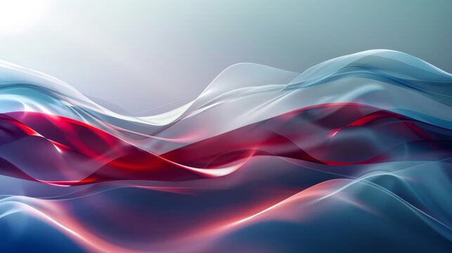 Blue gradient with red white ribbons and ethereal light effects