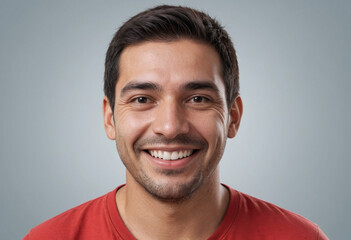 Fototapeta premium Portrait view of a regular happy smiling Paraguay man, ultra realistic, candid, social media, avatar image, plain solid background