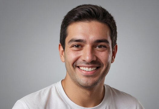 Portrait view of a regular happy smiling Paraguay man, ultra realistic, candid, social media, avatar image, plain solid background