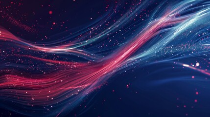 Blue background with swirling lines and glowing star-like particles