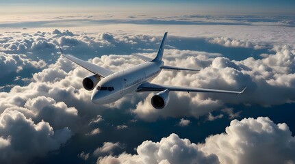 Obraz premium Passengers commercial airplane flying above clouds.generative.ai