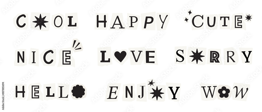 Poster word stickers png element set on transparent background