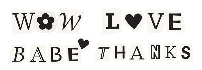 Word sticker png element set on transparent background