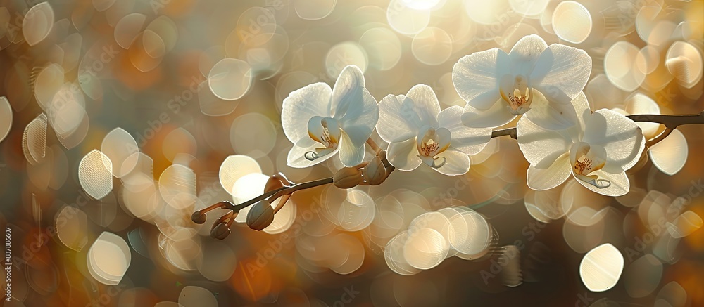 Leinwandbilder close up shot of a white phalaenopsis orchid branch also called the moth orchid with a backdrop of s