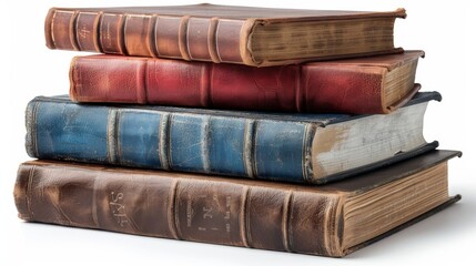 Stack of Vintage Leather-Bound Books