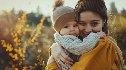 Obraz premium A mother is hugging her baby