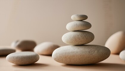 Serenity in Simplicity: Balanced Stones in Neutral Tones Reflecting Zen Philosophy"