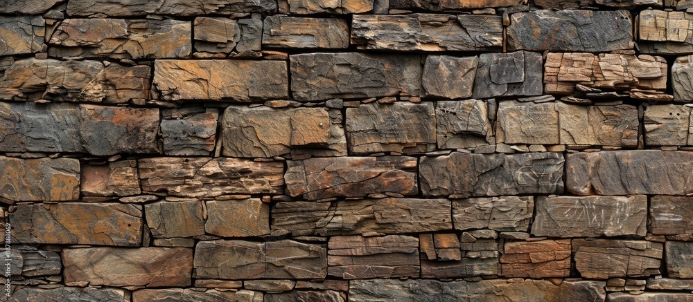 Poster a textured brick wall designed as a backdrop with rough relief stonework for the copy space image