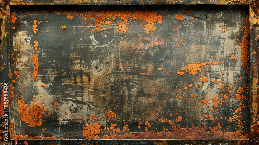 Poster aged rusty metal frame with weathered texture and grunge pattern