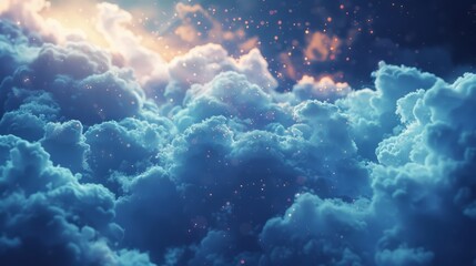 Fototapeta premium Dreamy Cloudscape with Sparkling Particles