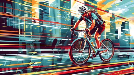 man in helmet is cycling a bicycle. Sports activity. Athlete is riding a bike on a sunny day. Vector flat style illustration