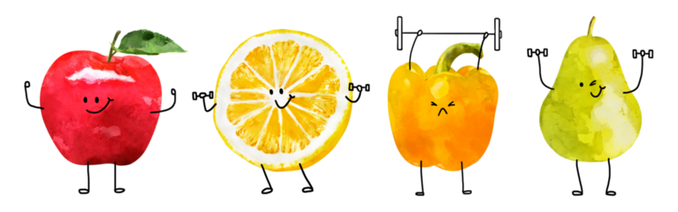 Watercolor of fruits and vegetables png cut out element set