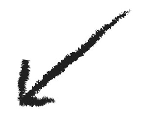 Hand drawn simple arrow drawn with wax crayon, chalk or charcoal. Uneven dry texture for underlining highlighting. Pencil drawn lines, strikethrough, grungy vector isolated on white