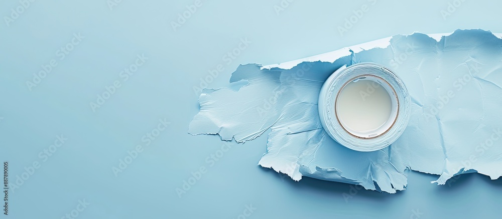 Poster light blue torn paper revealing a milky copy space image for custom messages wrapped around a paper 