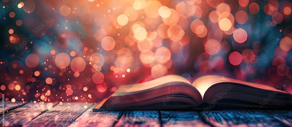 Poster Illuminated background enhances an open book with copy space image