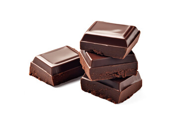Obraz premium Gourmet dark chocolate blocks broken into pieces surrounded by fine shavings, culinary baking ingredient for desserts isolated on white backdrop, detailed texture of quality cocoa product