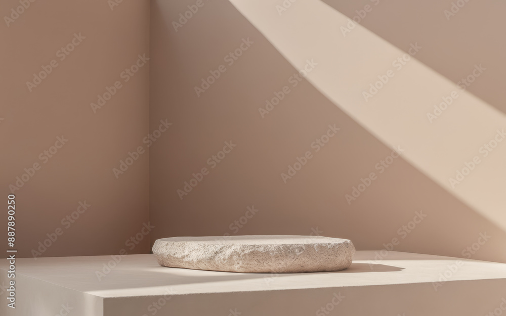 Aufkleber minimalist stone podium for elegant product display on neutral background with shadow dynamic light 